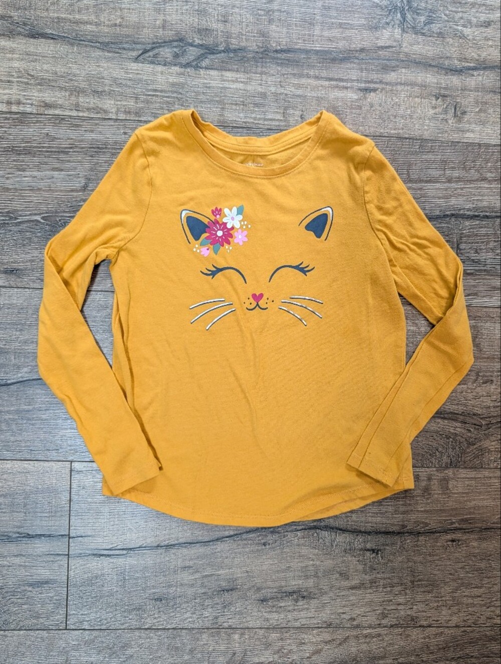 Jumping Beans 6x Long Sleeve Cat Face Soft T-shirt Tee Fall Mustard Yellow